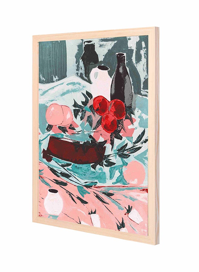 LOWHA Cherry Print Garment Pan Wooden Framed Wall Art Painting Pink/Blue 43x53cm