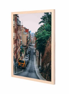LOWHA Road Between Building Wall Art Painting With Pan Wooden Frame Multicolour 43x53cm 