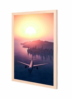 Scenic View Of Plane With Sea Pan Wooden Frame Wall Art Painting Multicolour 43x53cm