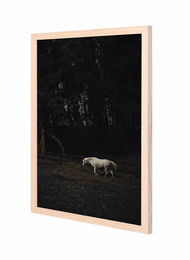 لوحة فنية بإطار من الخشب لديكور الحائط تعبر عن حصان وسياج خشبي متعدد الألوان 43x53سم