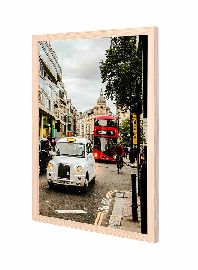 LOWHA White Vehicle Travelling On Road Wooden Framed Wall Art Painting Red/White 43x53cm 
