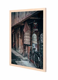 Road Bike On Pathwa Wooden Framed Wall Art Painting Brown/Black 43x53cm