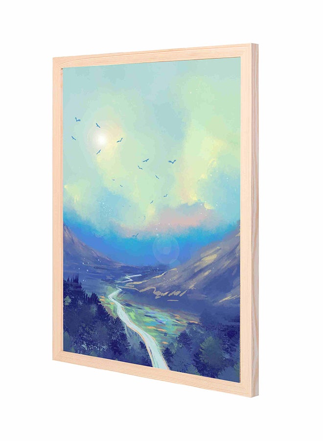 LOWHA Blue Sky White Clouds Wall Art Painting With Pan Wooden Frame Orange 43x53cm 