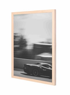 LOWHA Sports Coupe On Road Wooden Framed Wall Art Painting Black/White 43x53cm 