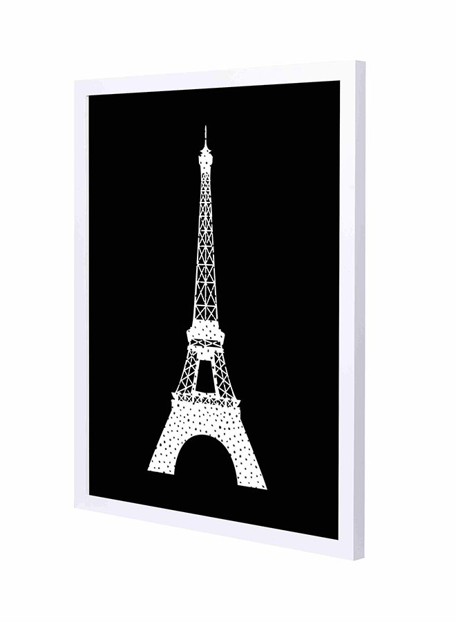 لوحة رسمة فنية جدارية تعبر عن صورة لبرج إيفل بالأبيض والأسود داخل إطار خشبي متعدد الألوان 43x53سم