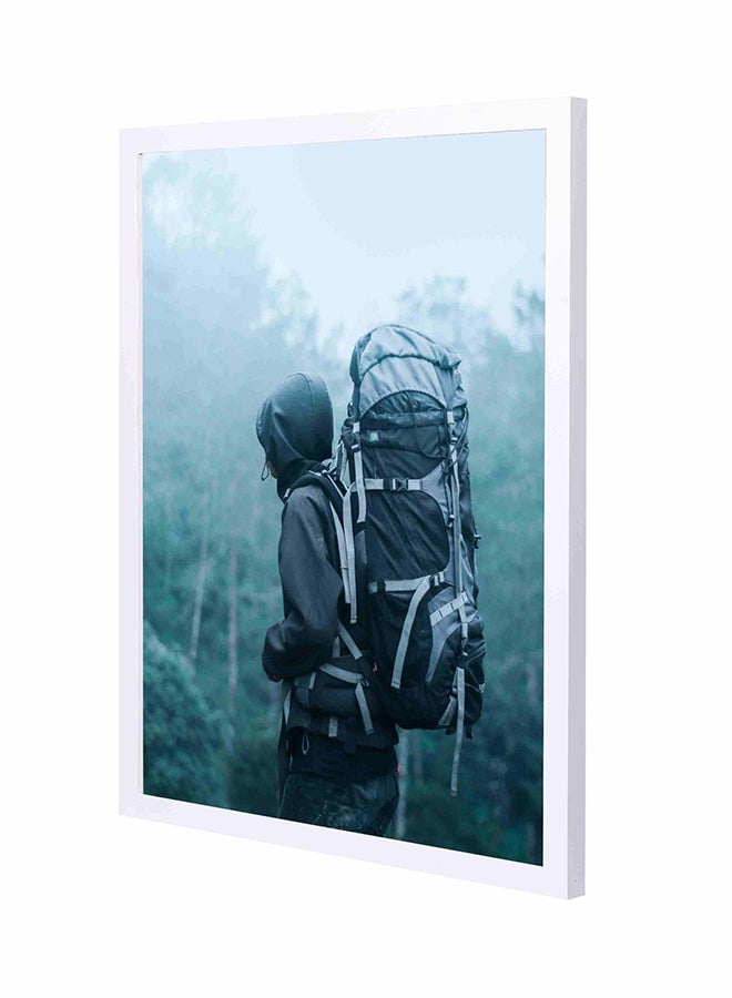 LOWHA Man Wearing Hoodie Carries Bag Wooden Framed Wall Art Painting Multicolour 43x53cm