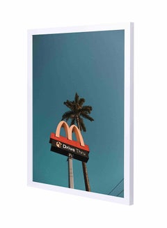 LOWHA Mcdonald Drive Thru Old Road Signage Pan Wooden Framed Wall Art Painting Blue/Beige 43x53centimeter 