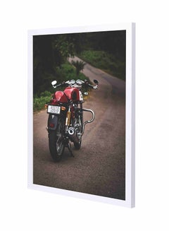LOWHA Motorcycle Parked On Road Wall Art Painting With Pan Wooden   Frame Grey/Yellow 43x53cm 