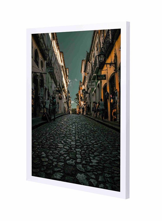 LOWHA People On Road Wall Art Painting With Pan Wooden   Frame Multicolor 43x53cm 