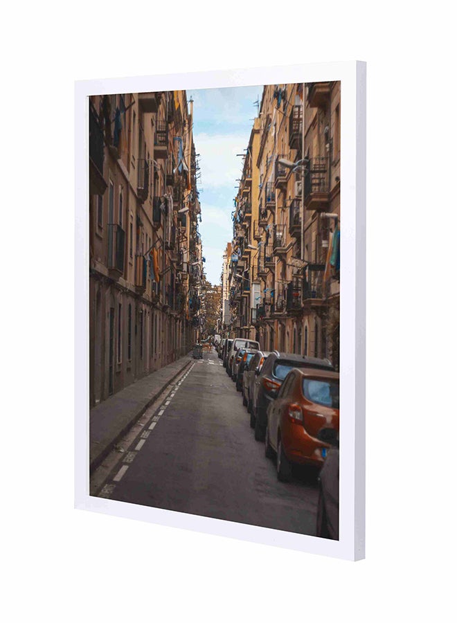 Parked Cars On Tight Rode Pan Wooden Framed Wall Art Painting Multicolour 43x53cm