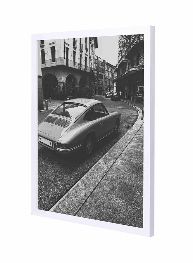 LOWHA Vintage Vehicle On Road Near Building Wooden Frame Wall Art Grey 43 x 53cm 