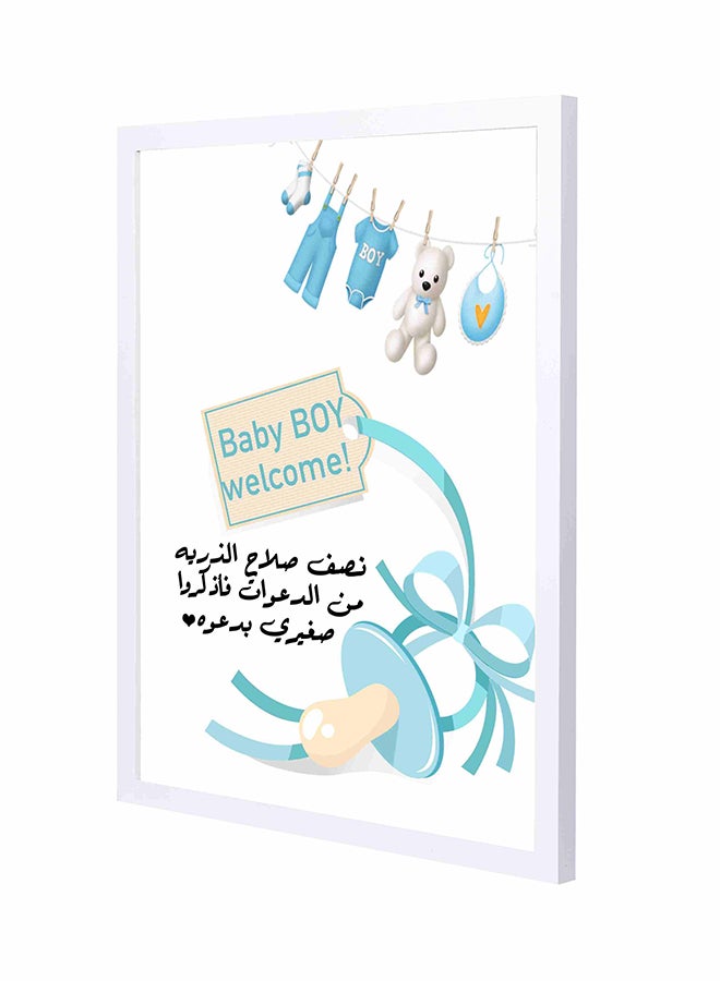 LOWHA Baby Boy Welcome  Wall Art Painting With Pan Wooden Frame Grey/Black 43x53cm