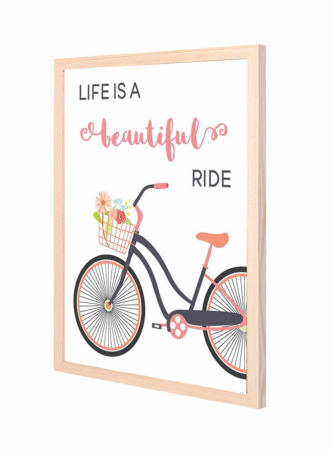 LOWHA Life Is A Beautifule Ride Bike Pan Wooden Framed Wall Art Painting Pink/White 43x53cm 