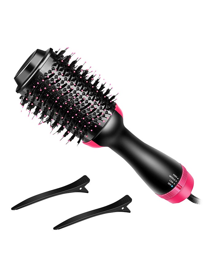 3-In-1 Electric Hair Straightening Brush With Clips Black/Pink