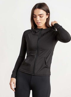 Solid Design Hooded Neck Jacket Black