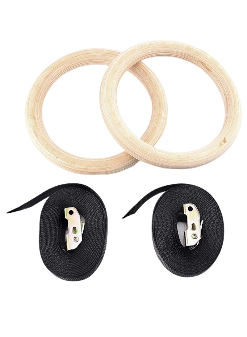 Generic Pair OF Wooden Portable Gymnastics Rings Home Fitness Gym Crossfit Strength Training 1.32kg - Image 1