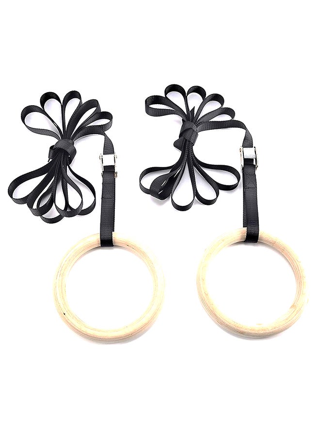 Generic Pair OF Wooden Portable Gymnastics Rings Home Fitness Gym Crossfit Strength Training 1.32kg - Image 3