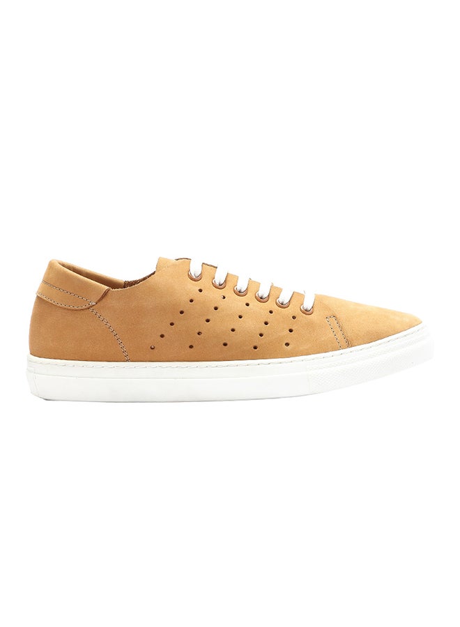Levent Seude Lace Up Flat Sneaker Shoes Camel - Image 1
