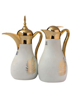 2-Piece Vacuum Flask Set With Lid Off White/Gold