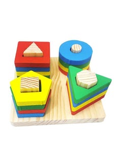Generic 17-Piece Wooden Shape Shorter Puzzle Block 