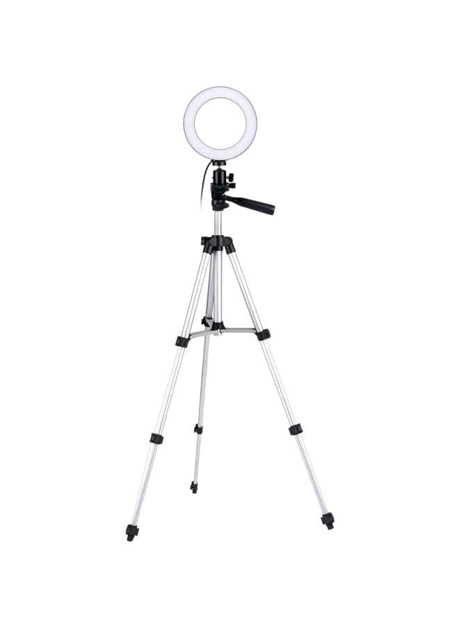 مصباح LED حلقي مع حامل ثلاثي القوائم شفاف/فضي/أسود - Image 1