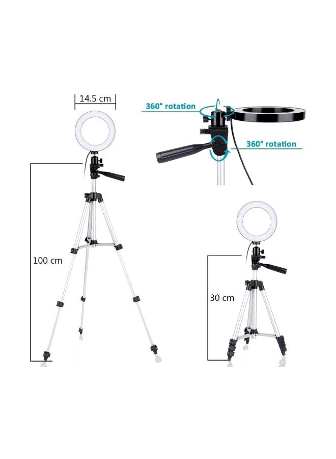 مصباح LED حلقي مع حامل ثلاثي القوائم شفاف/فضي/أسود - Image 2