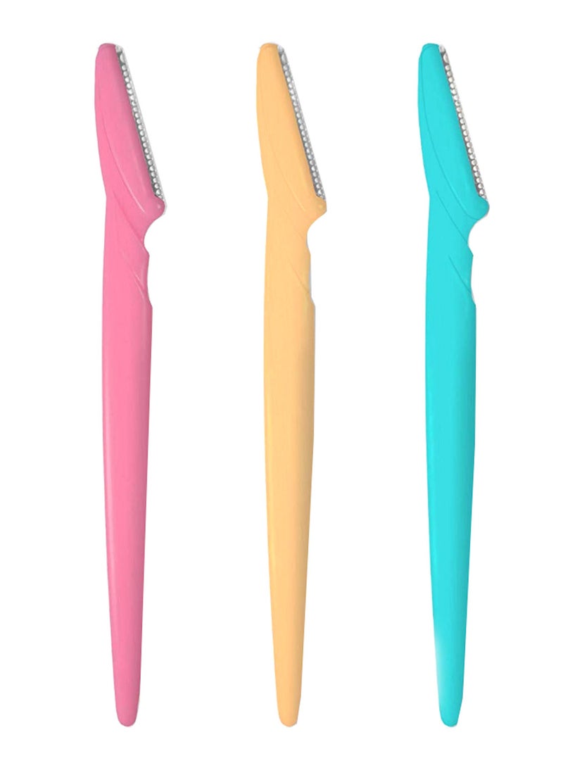 R&R 3-Piece Dermaplaning Eyebrow Razor Set Pink/Yellow/Blue 