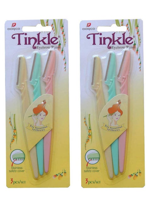 6-Piece Eyebrow Razor Set Pink/Yellow/Blue