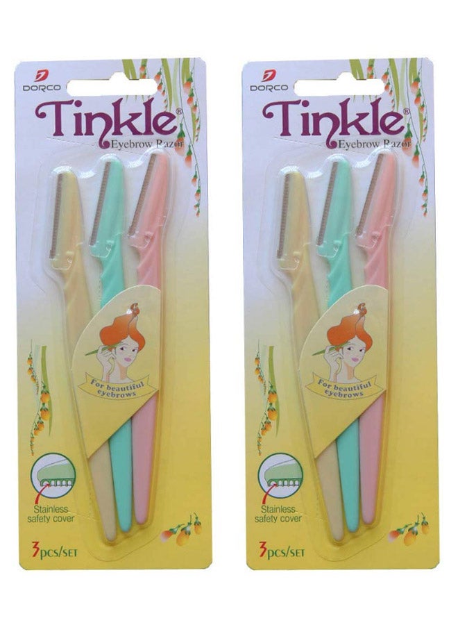 تنكل طقم شفرات حلاقة الحواجب مكون من 6 قطع وردي/أصفر/ أزرق
