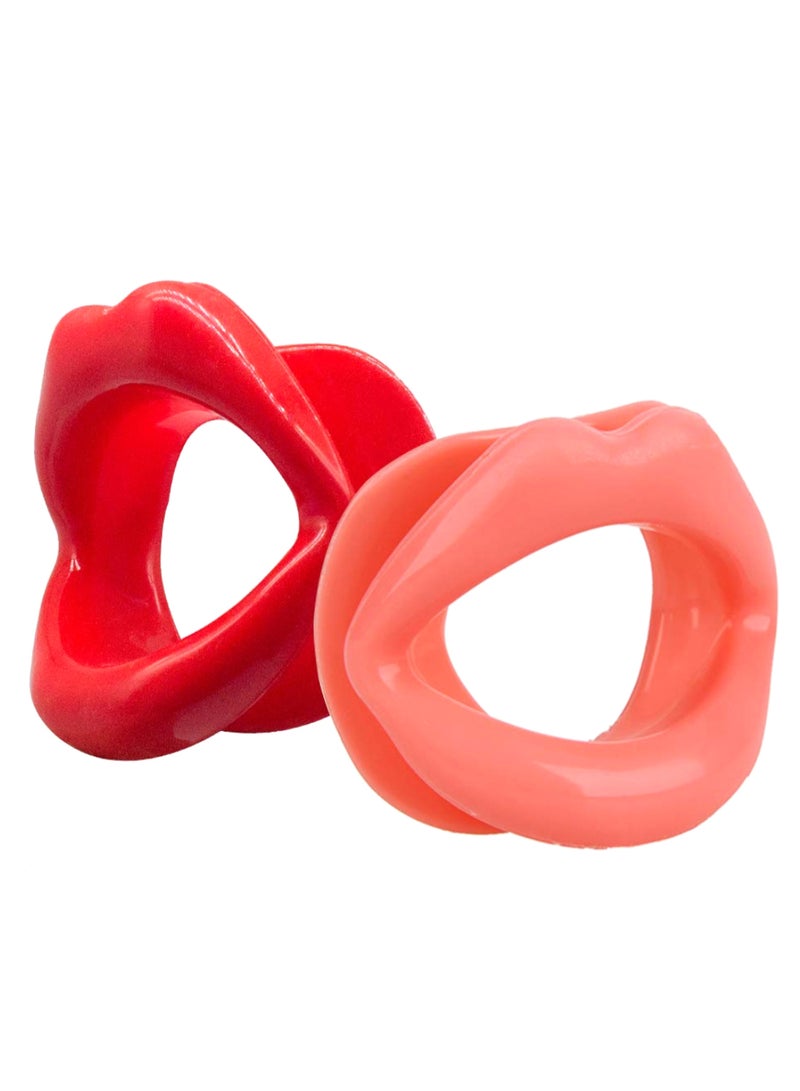 2-Piece Anti-Wrinkle Lips Trainer Face Exercise Set Red/Pink - Image 1