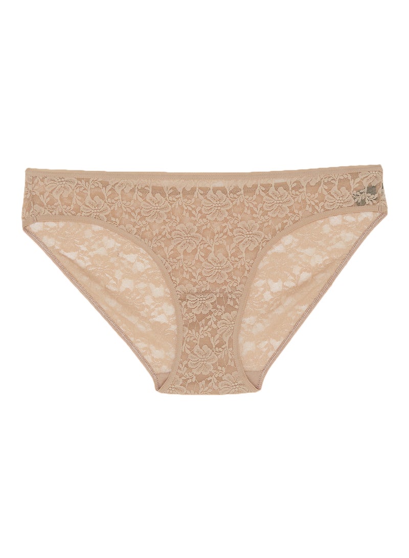 Amante - Floral Romance Low Rise Bikini Panty Beige - Image 1