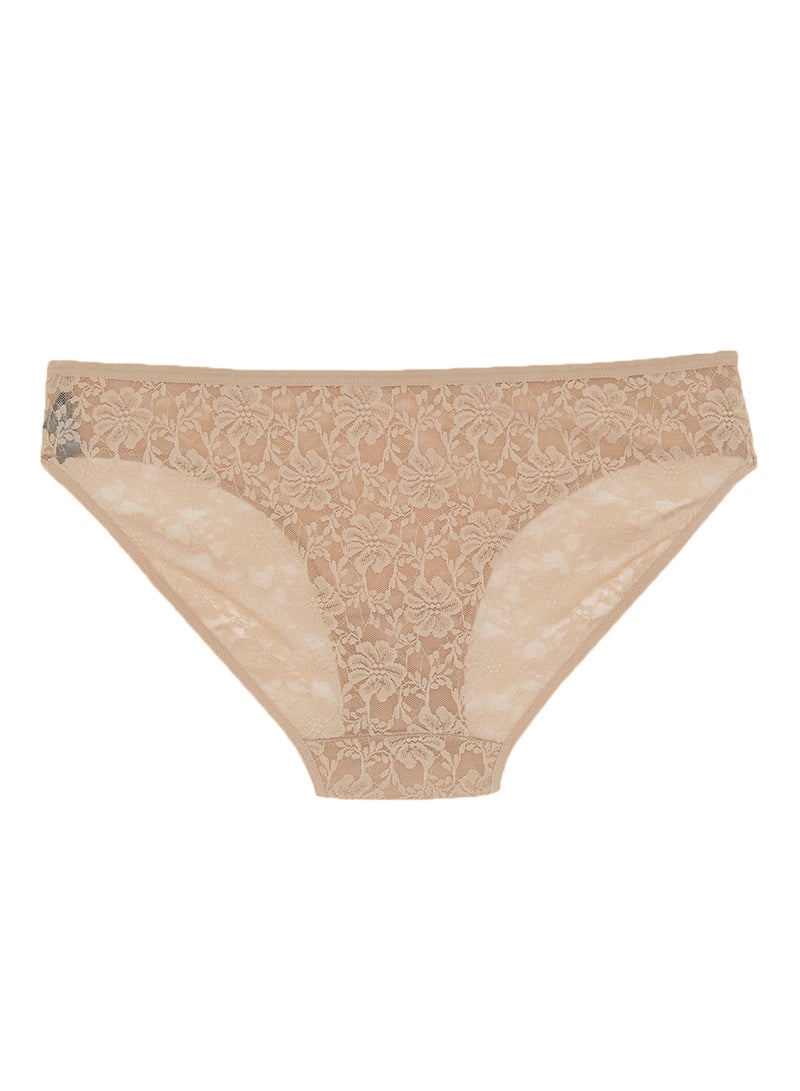 Amante - Floral Romance Low Rise Bikini Panty Beige - Image 1