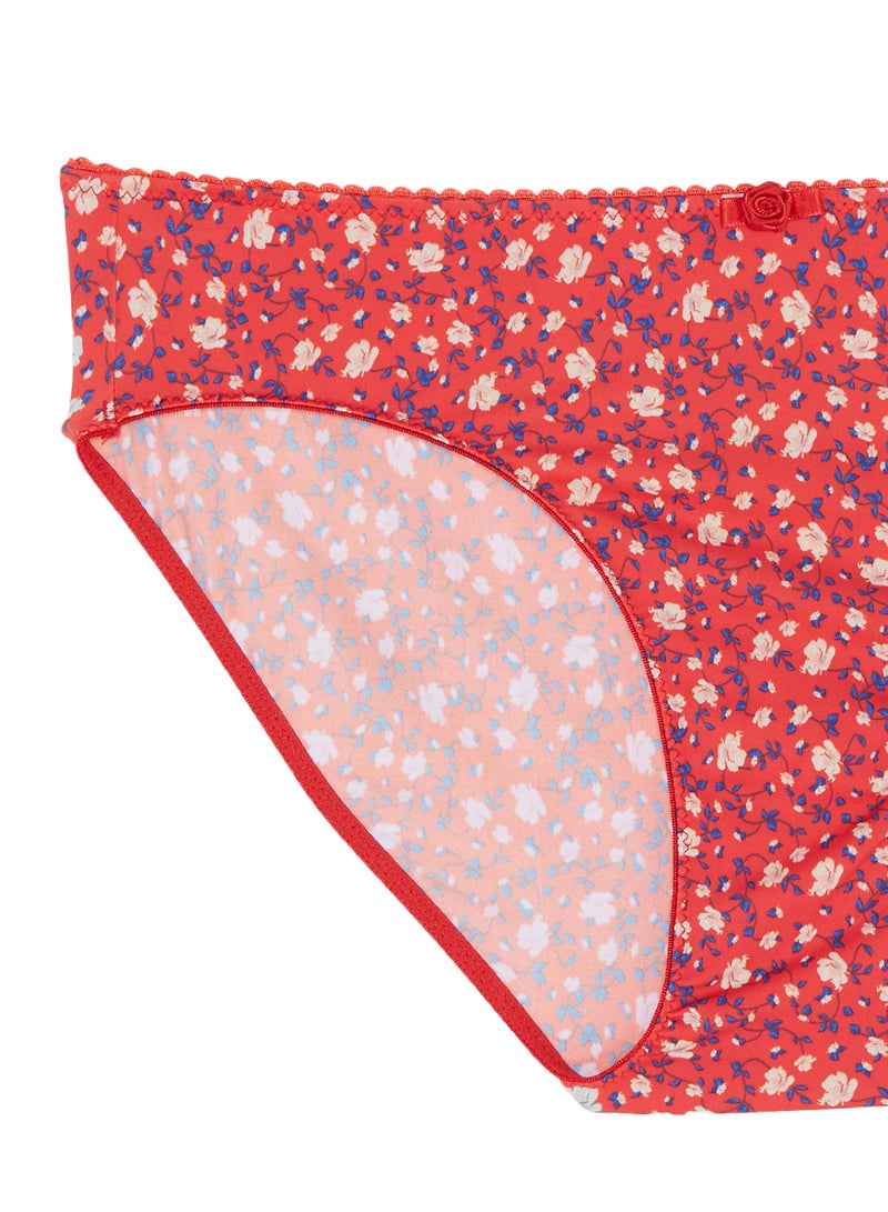 Amante - Floral Print Low Rise Bikini Red - Image 1