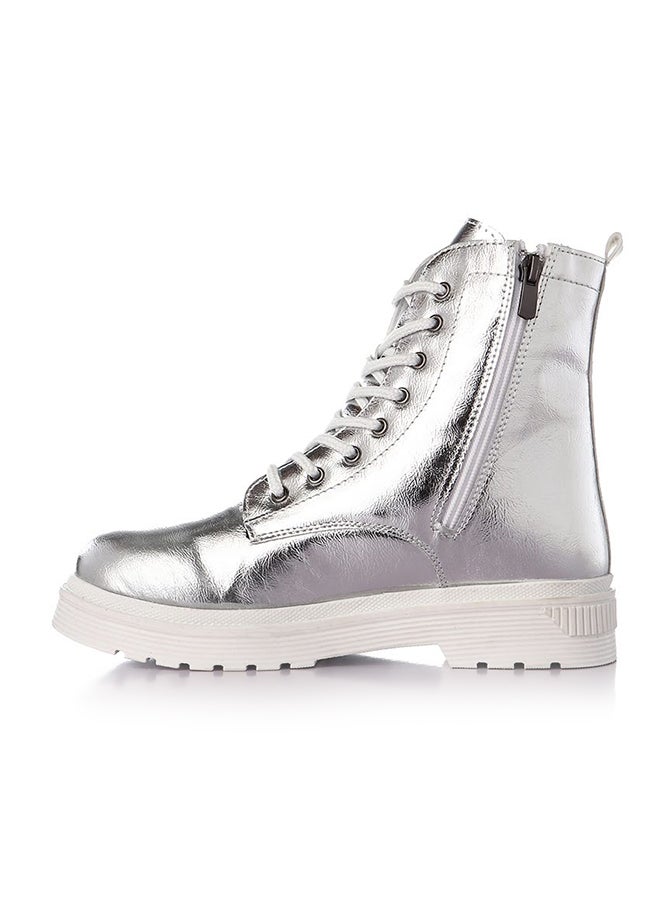 Levent Casual Leather Ankle Boot Silver - Image 3