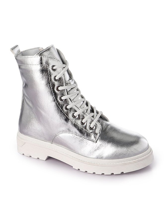 Levent Casual Leather Ankle Boot Silver - Image 2