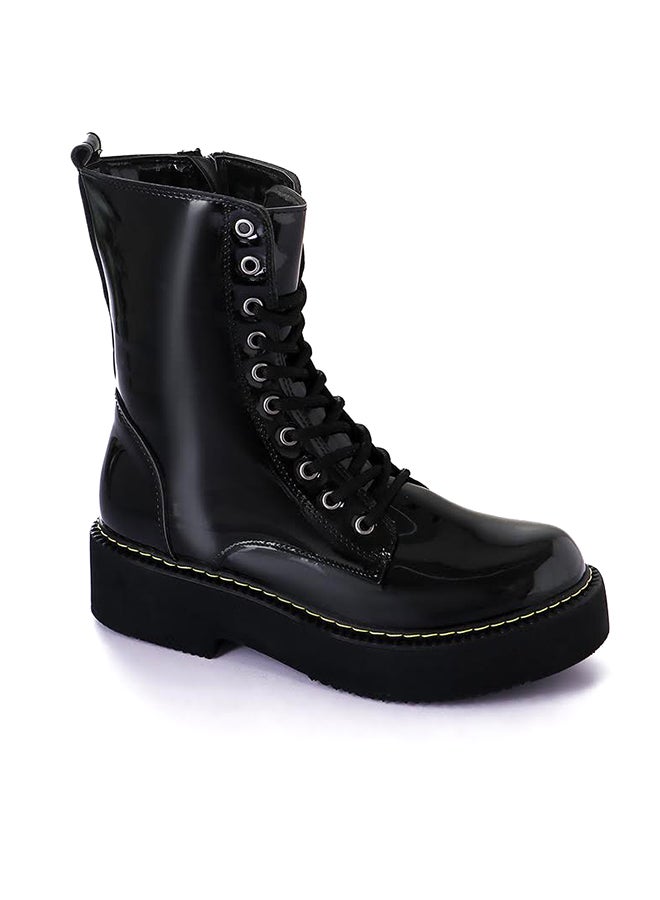 Levent Leather Lace Up Half Boot Black - Image 2