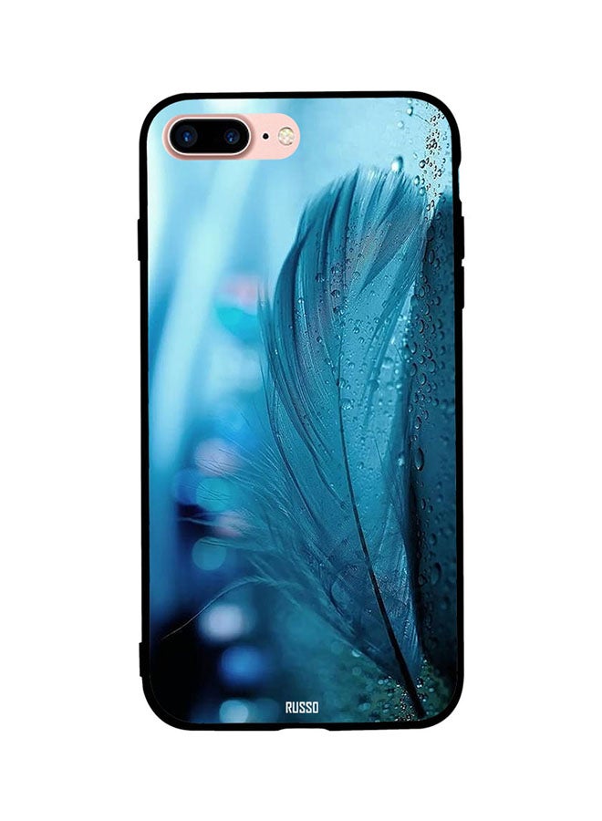 CIELITO Protective Case Cover For Apple iPhone 7 Plus Blue Feather On Glass