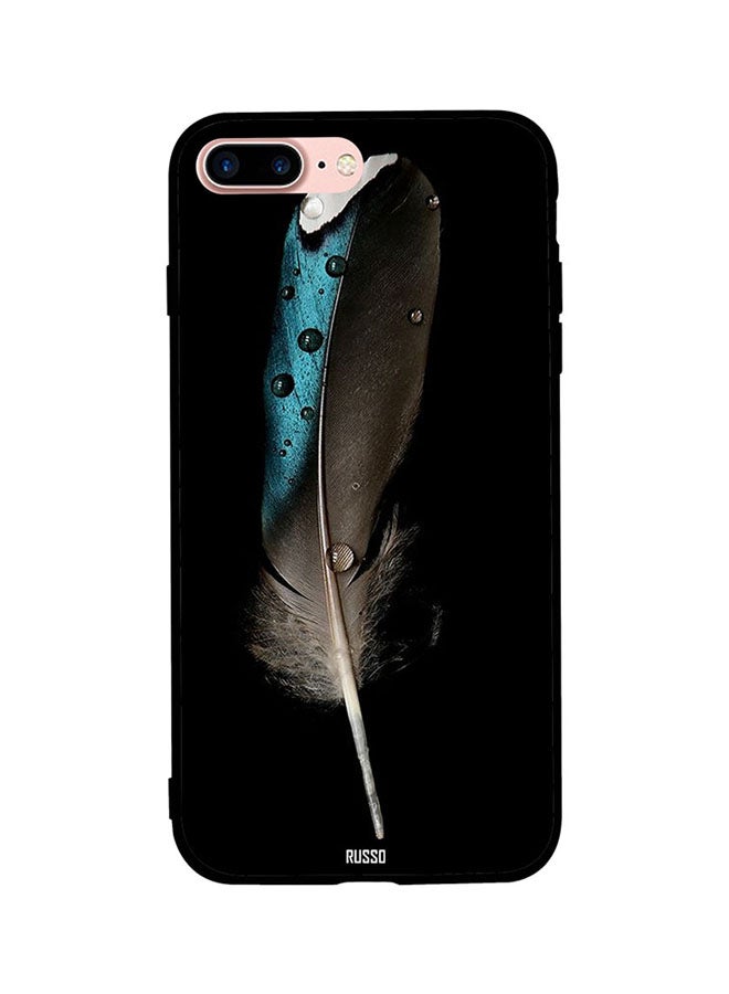 CIELITO Protective Case Cover For Apple iPhone 7 Plus Black And Blue Feather With Water Drops