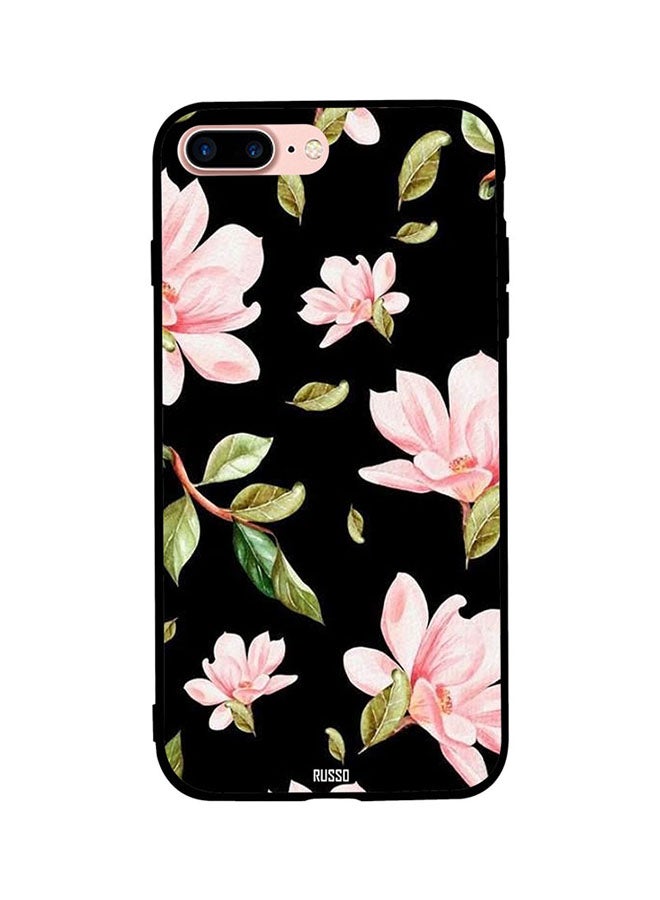 CIELITO Protective Case Cover For Apple iPhone 7 Plus Pink Orchids With Leaf Black Background