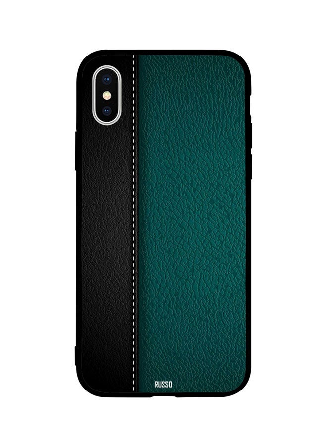 CIELITO Skin Case Cover -for Apple iPhone X Black and Green Leather Pattern Black and Green Leather Pattern
