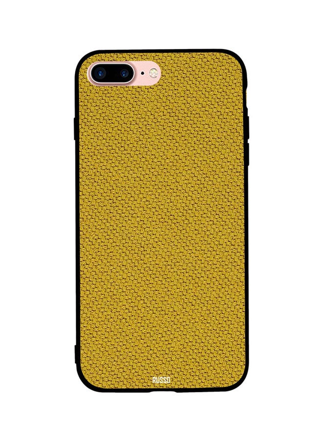 CIELITO Protective Case Cover For Apple iPhone 7 Plus Yellow Stitched Wool Cloth Pattern
