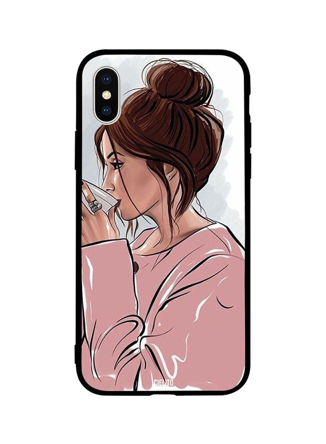 CIELITO Skin Case Cover -for Apple iPhone X Girl Drinks Coffee Painting Girl Drinks Coffee Painting