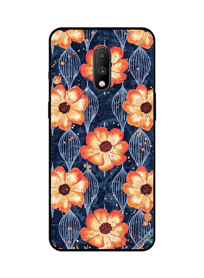 Protective Case Cover For OnePlus 7 Dark Orange Painted Flowers