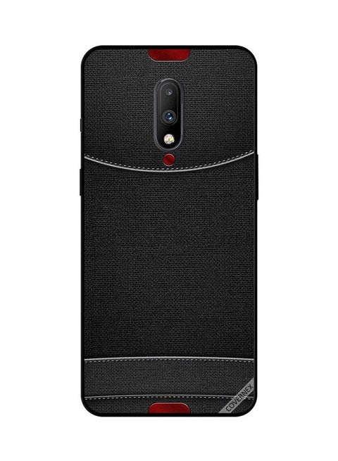 Protective Case Cover For OnePlus 7 Red Buttons On Black Leather Pattern