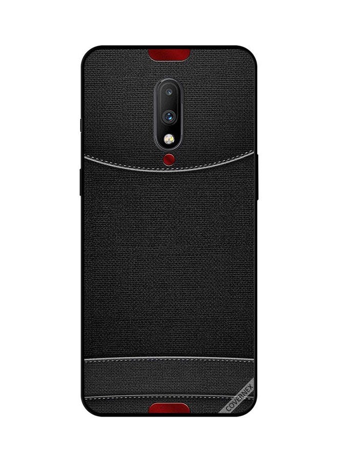 Covernex - Protective Case Cover For OnePlus 7 Red Buttons On Black Leather Pattern - Image 1