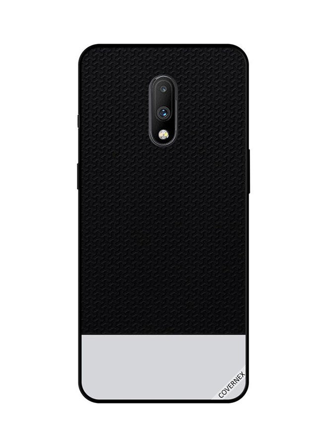 غطاء حماية واقي لهاتف ون بلس 7 نمط جلدي أسود & معدني