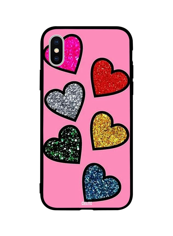 CIELITO - Protective Case Cover For Apple iPhone XS Glitter Hearts In Pink Background - Image 1