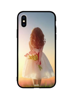 Protective Case Cover For Apple iPhone XS Girl In Frock Standing With Flowers