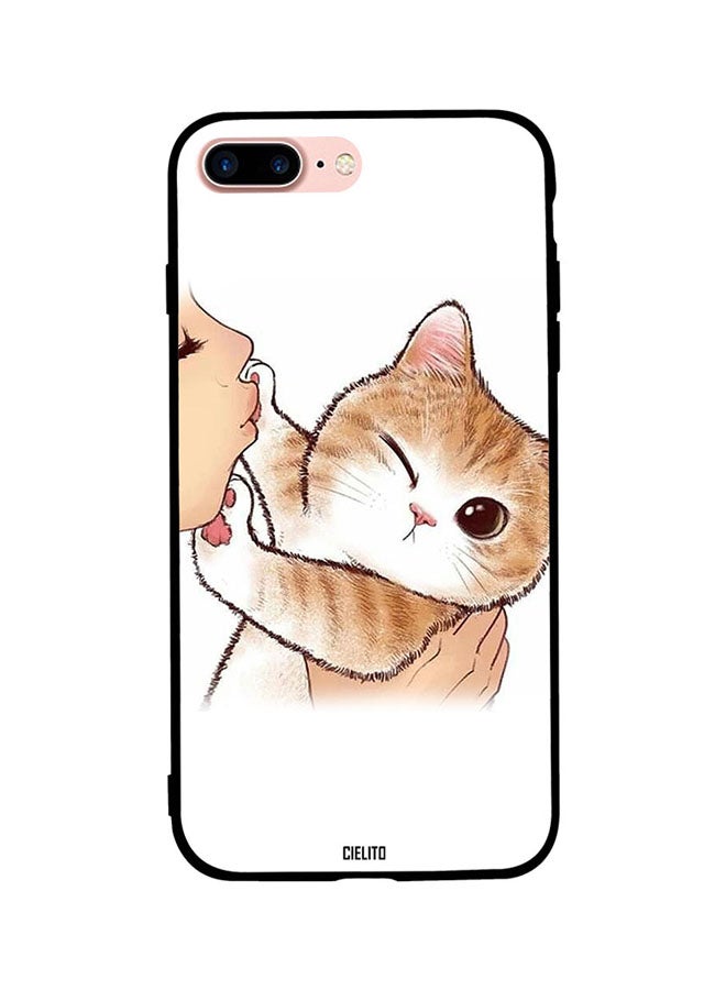 RUSSO Skin Case Cover -for Apple iPhone 8 Plus Cat Stops Girl Kissing Cat Stops Girl Kissing 