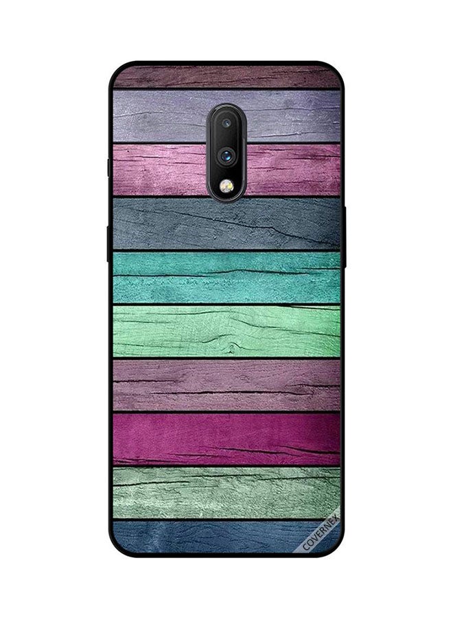 Protective Case Cover For OnePlus 7 Dark Colorful Wooden Pattern